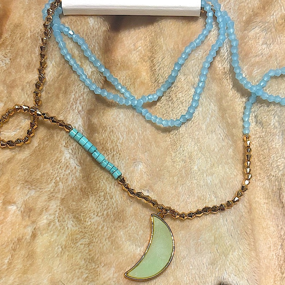 Gold and Jade Moon Beaded Necklace